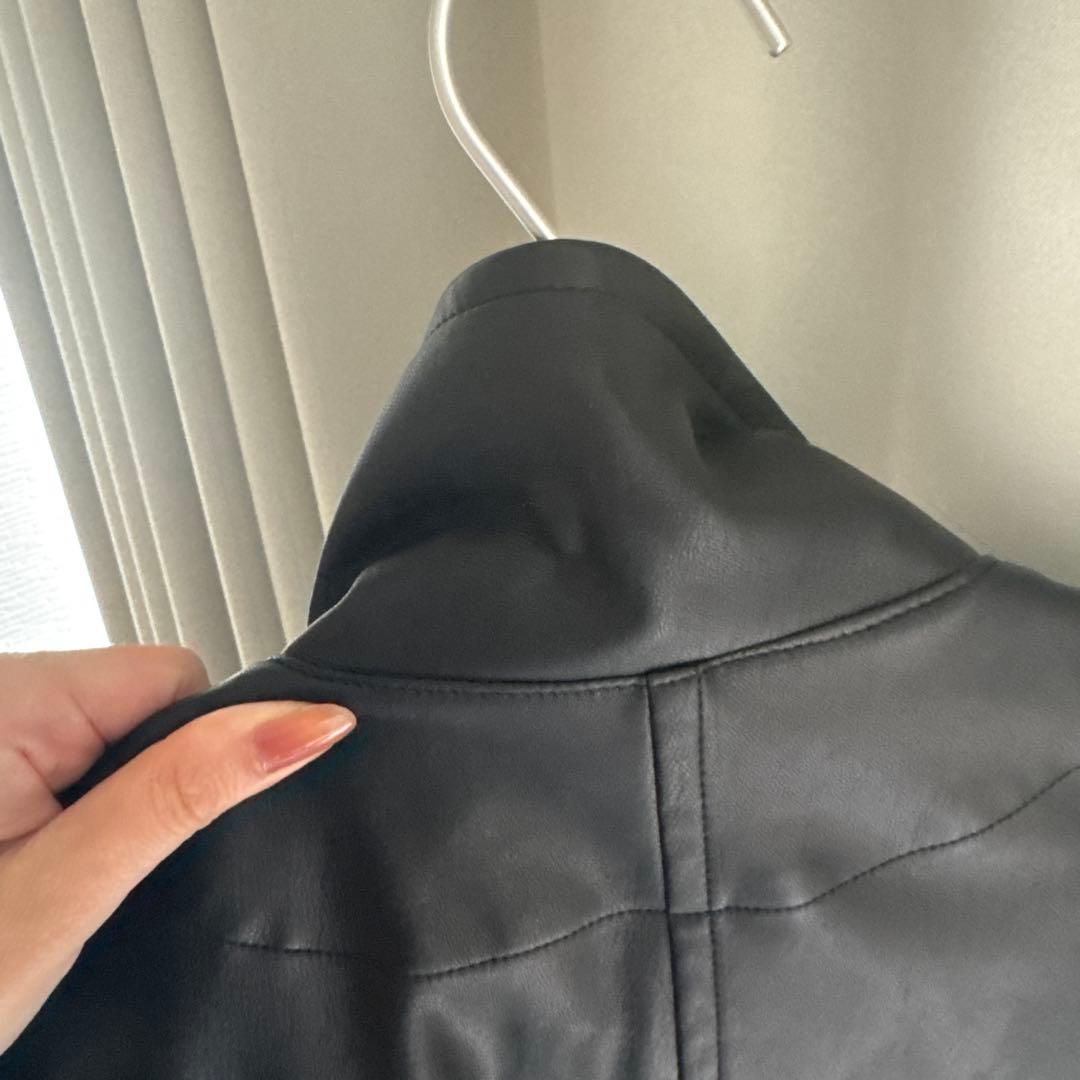 ブラックレザーコート ベルト　シングルライダース　ダブル　ベルテッド