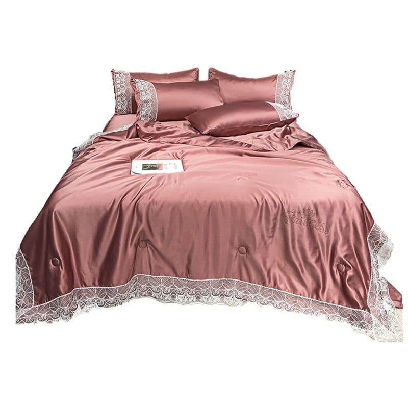 夏のアイスシルクエアコンキルトシルクスリップ4ピースダブルベッドセット