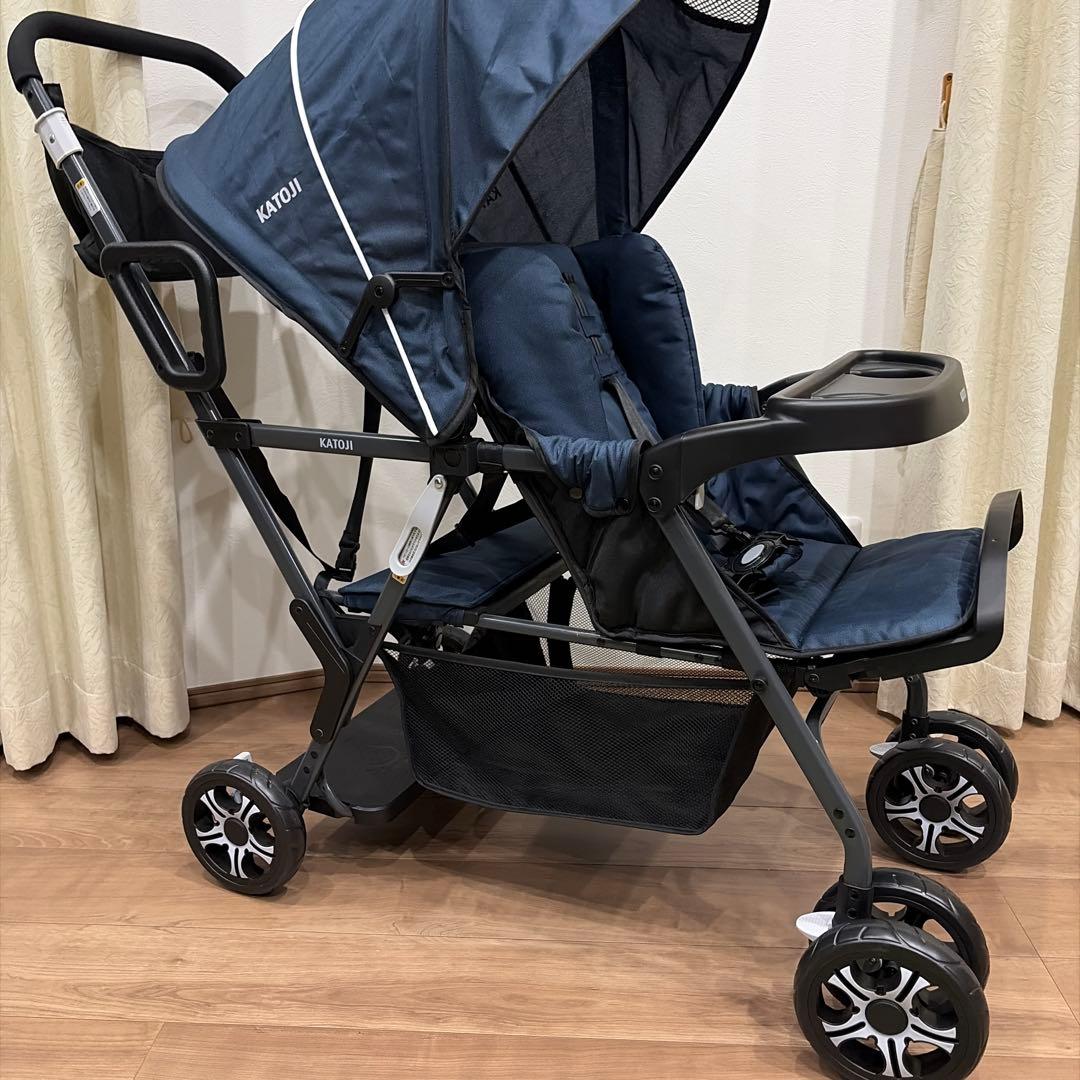 【美品】カトージ　KATOJI 2人でゴー 2人乗り ベビーカー ネイビー