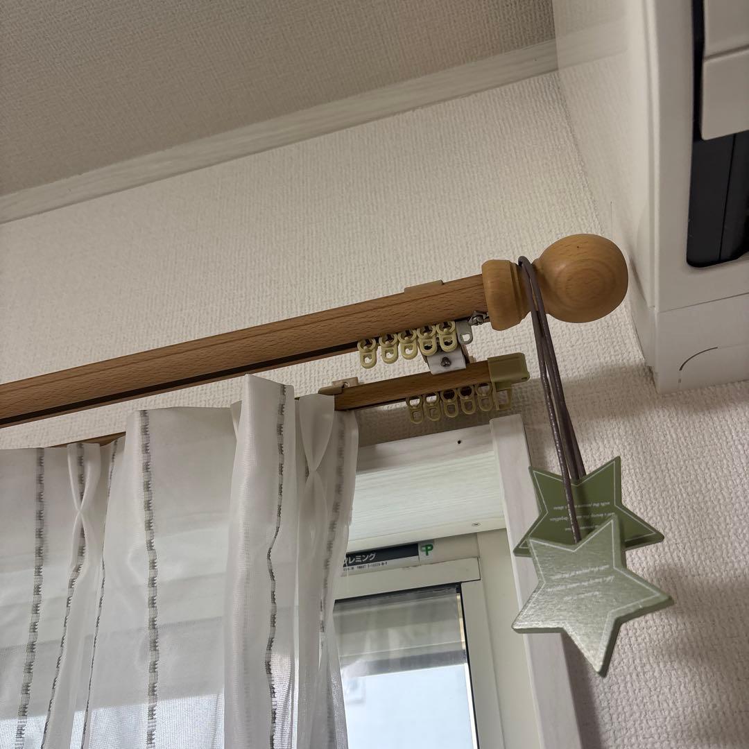カーテン レース 木製ポール 4セット