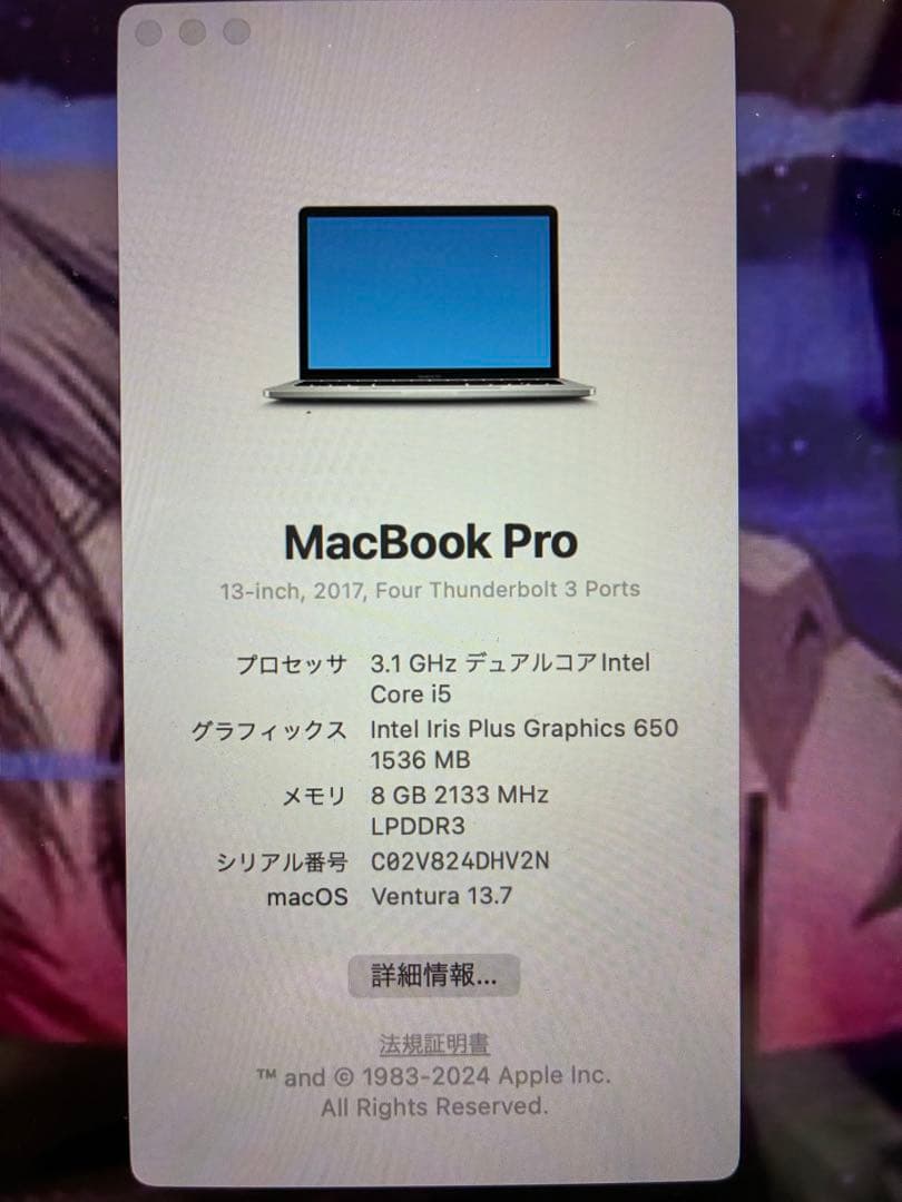 MacBook本体 MacBook Pro 13-inch 2017 8GB SSD256GB