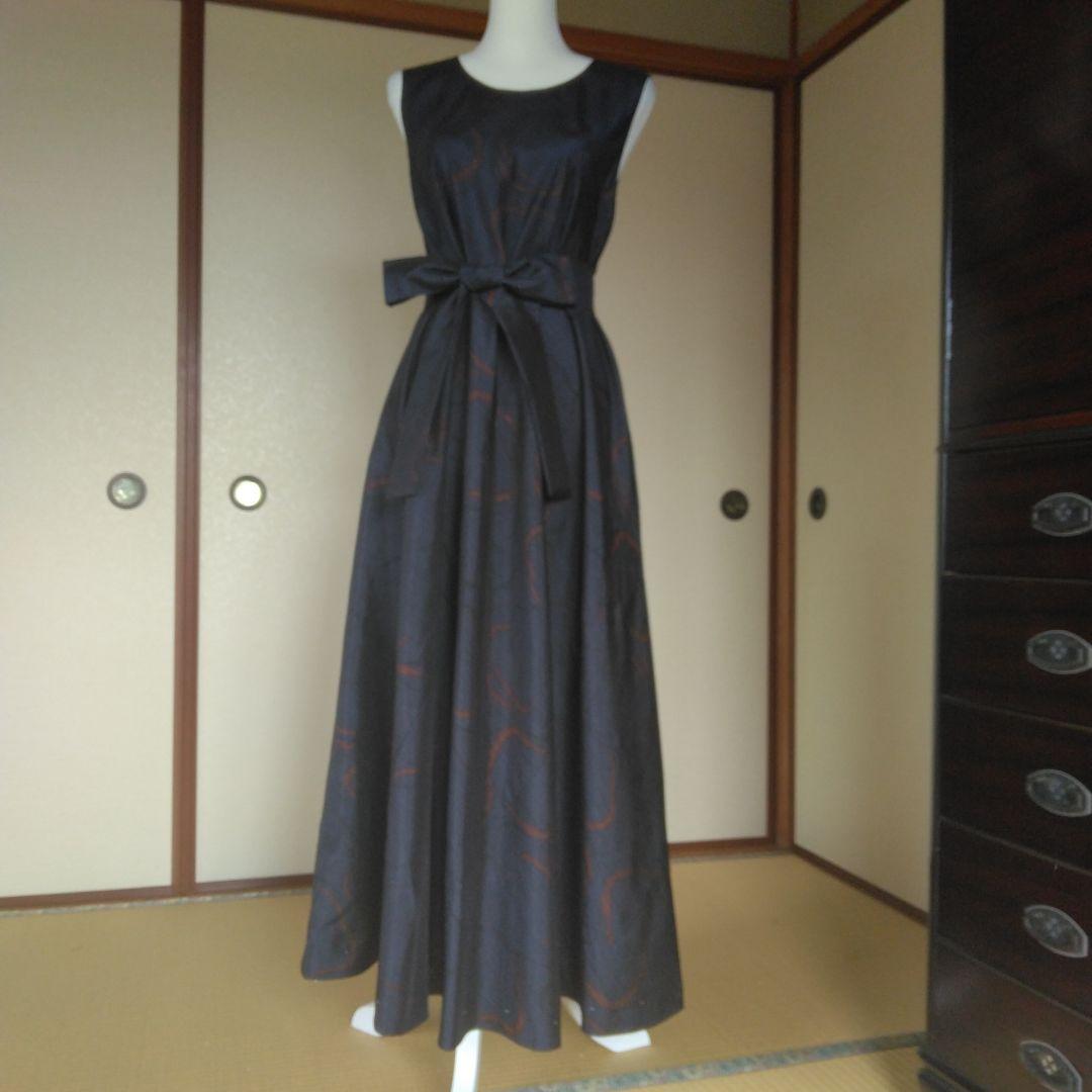 大島紬反物生地からバイアス仕立てロングワンピースM寸