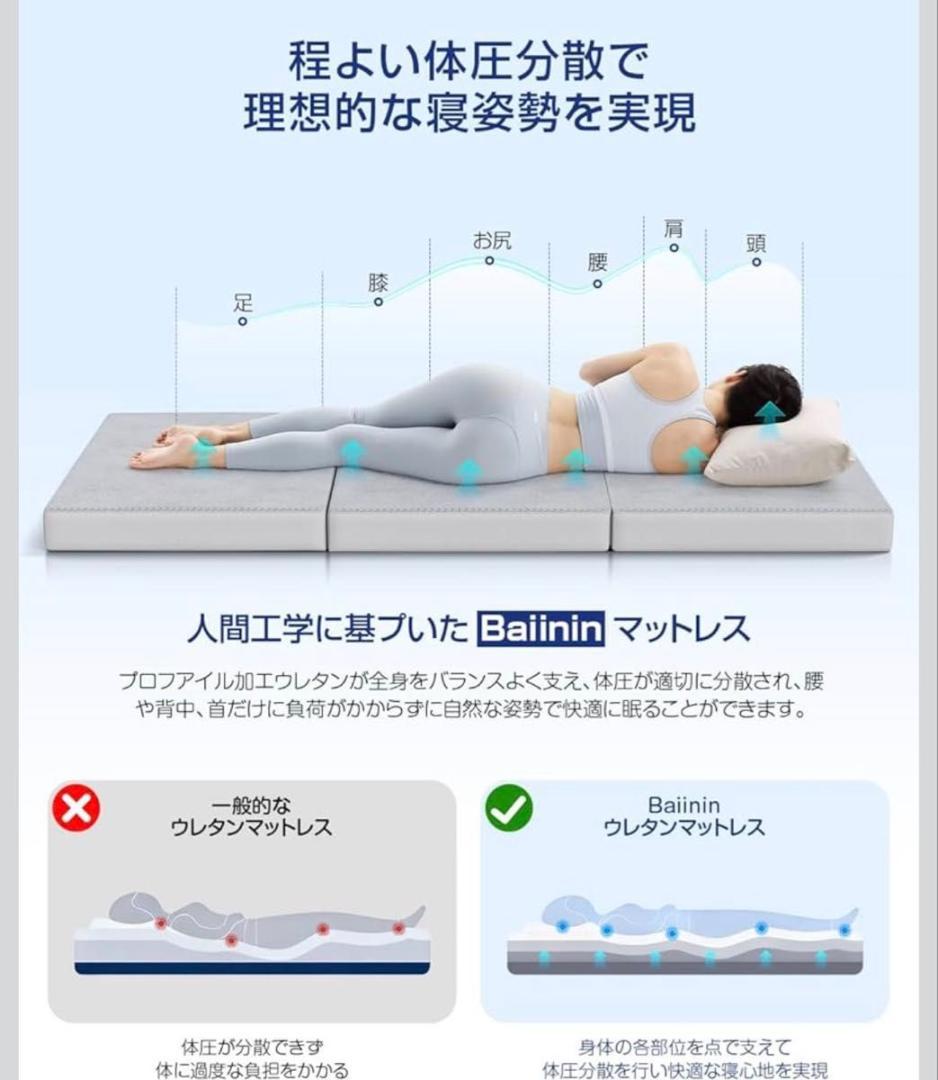 三つ折り高反発マットレス セミダブル 10cm 硬め ブルー