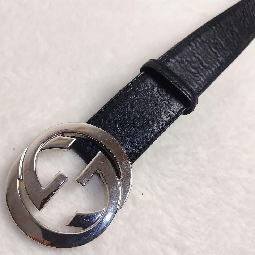 ✨極美品✨ GUCCIベルト インターロッキング  シルバー グッチシマ　黒