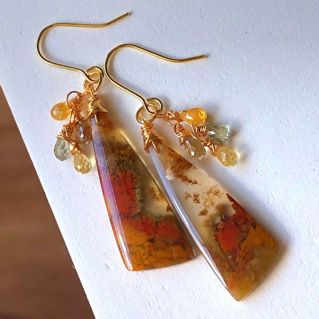 天然石☆超大粒アゲートドゥルージーのピアス14kgf