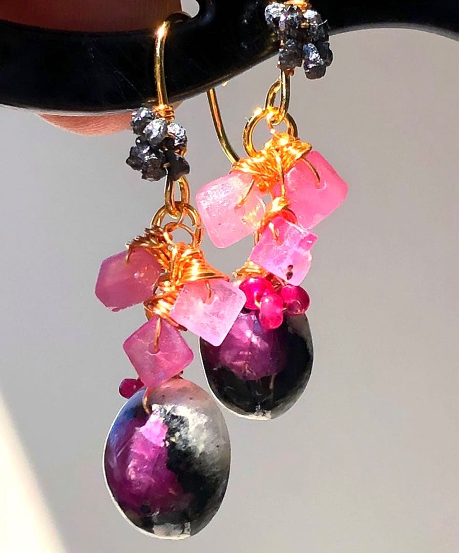 天然石☆超大粒アゲートドゥルージーのピアス14kgf