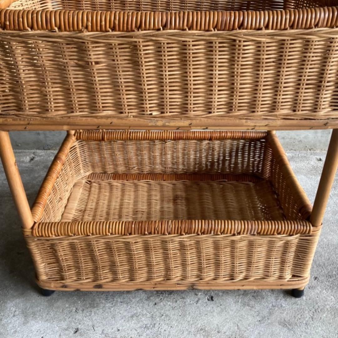 籐 ラタン 3段 収納 ラック 脱衣籠 バスケット スタンド 大型 レトロ