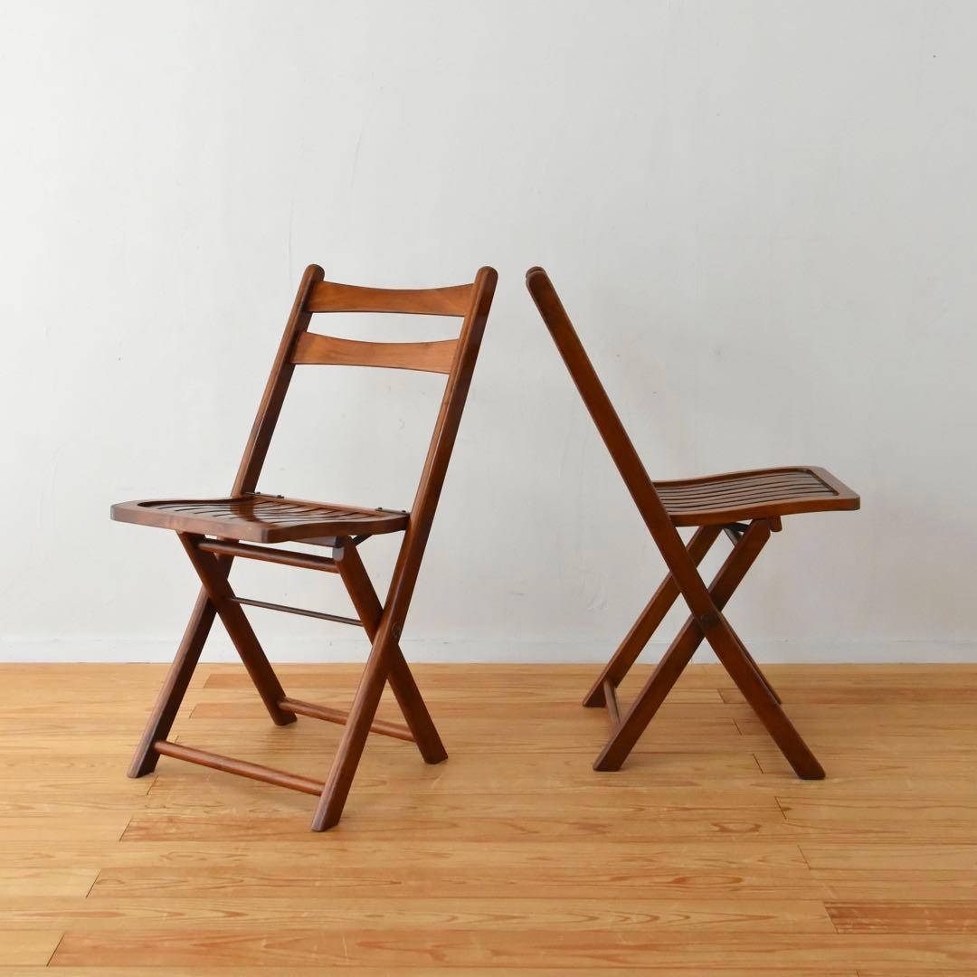 折りたたみ椅子　チーク　2脚セット