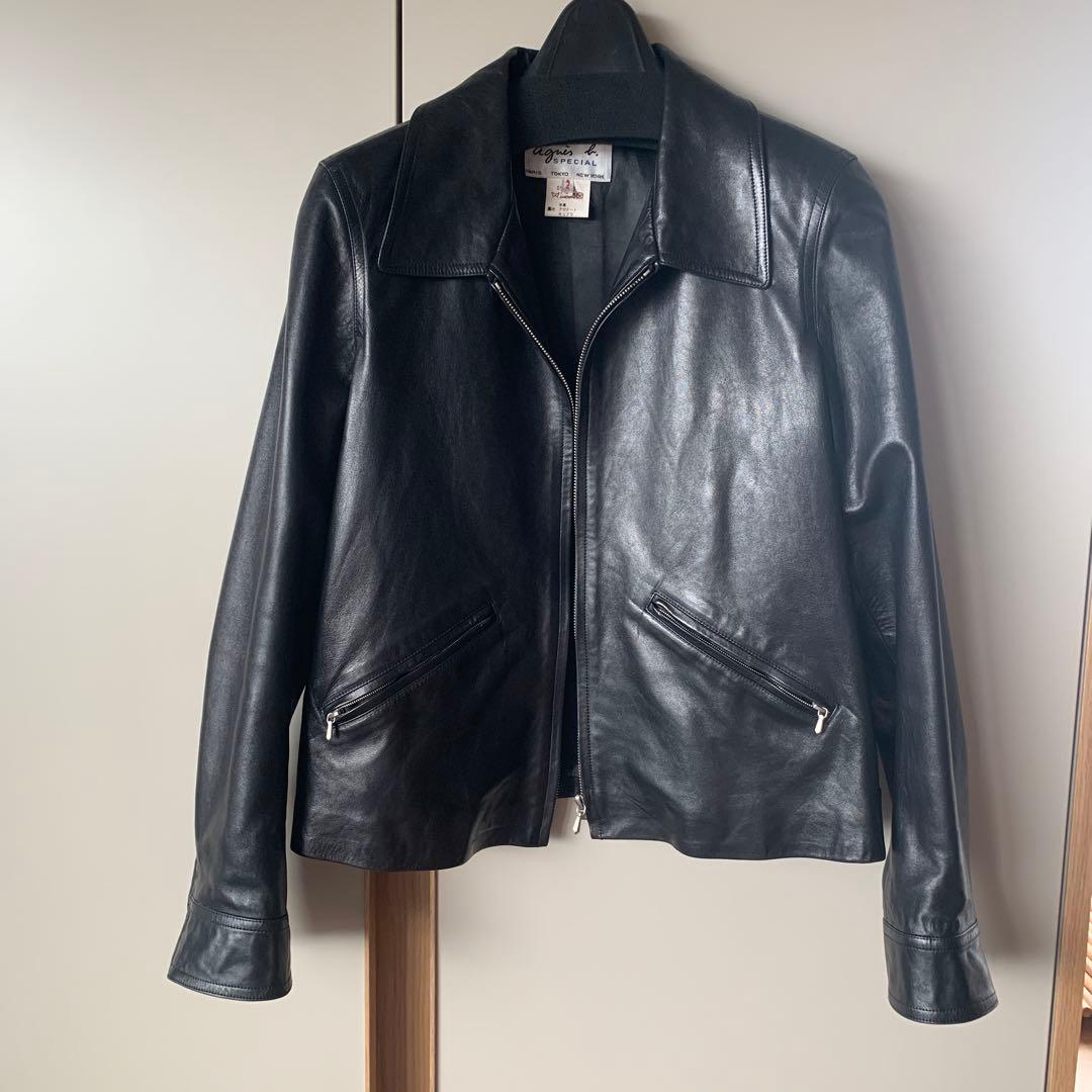 ねこ　　アニエスベー　皮ジャケット　黒　サイズ2