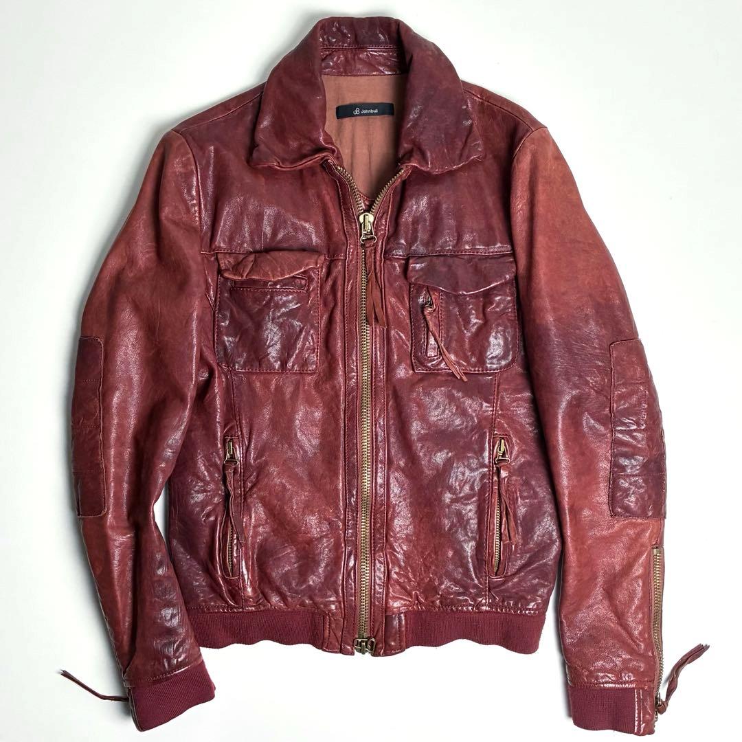 【美品】ジョンブル/特殊ヴィンテージ加工ラムレザージャケット/ライダース/羊革