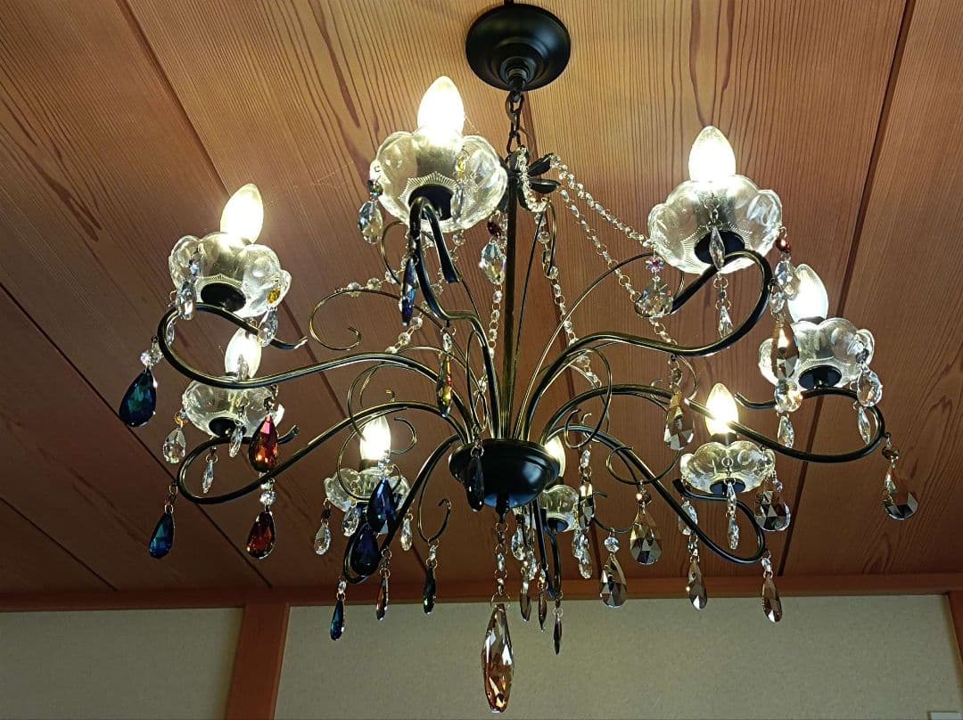マットブラックで和室にも★豪華★スワロフスキー＆プレシオサ★カスタムシャンデリア