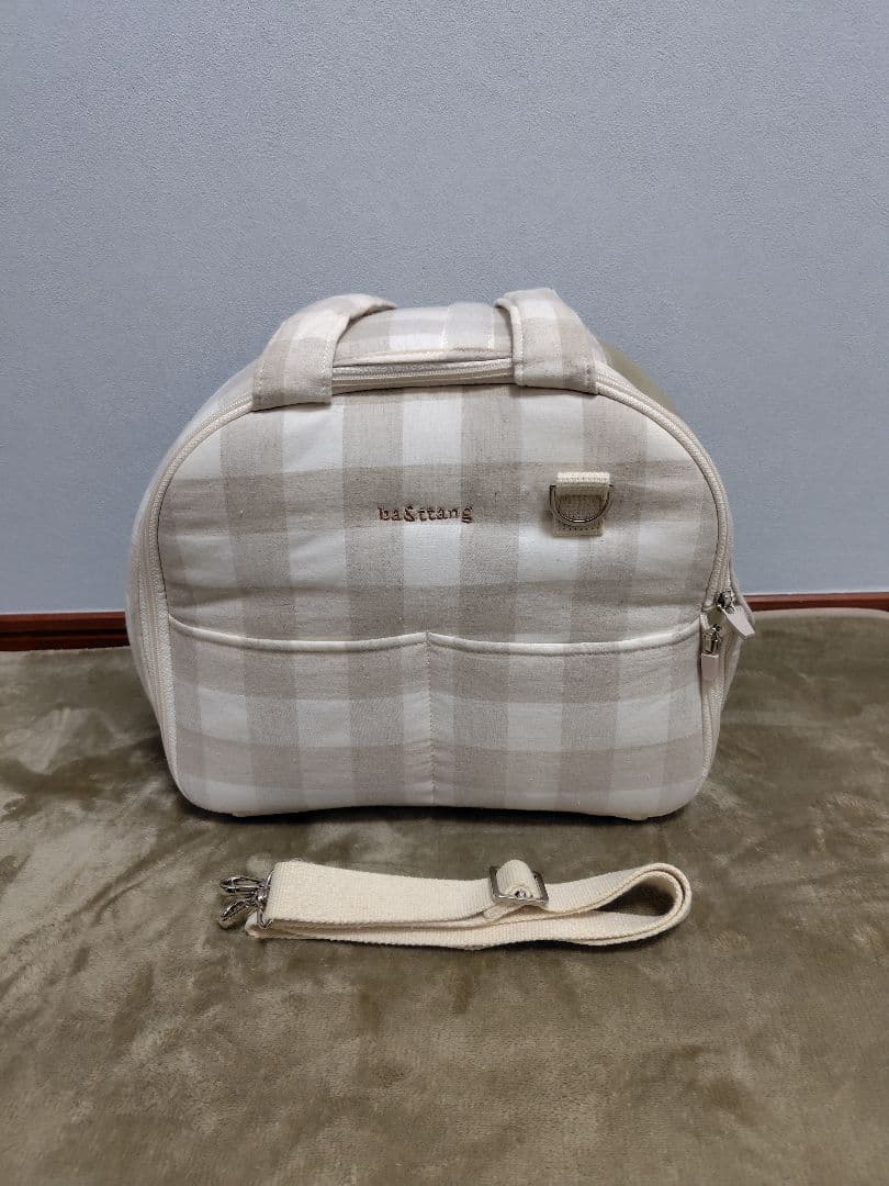 小型犬用　キャリーバッグ　ショルダー紐　セット　ベージュ　チェック　美品