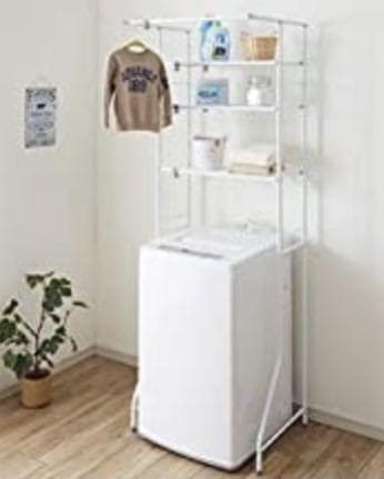 【❤ネット棚3段＆ちょい掛けに便利なハンガーパイプ付き♪❤】ランドリーラック