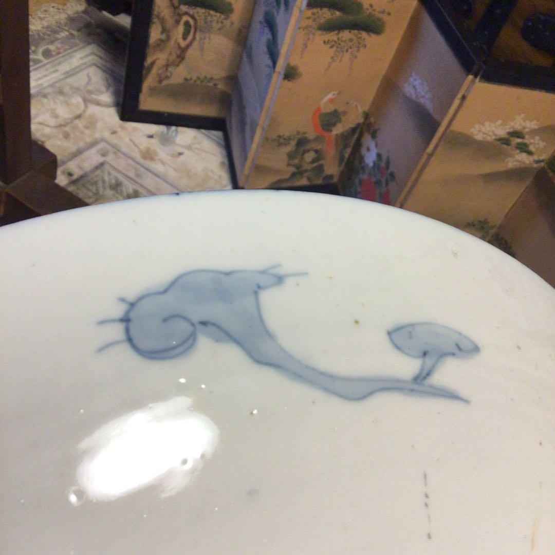 A866 古伊万里　染錦手　見込花　雲鶴紋様　（1尺5寸）大皿