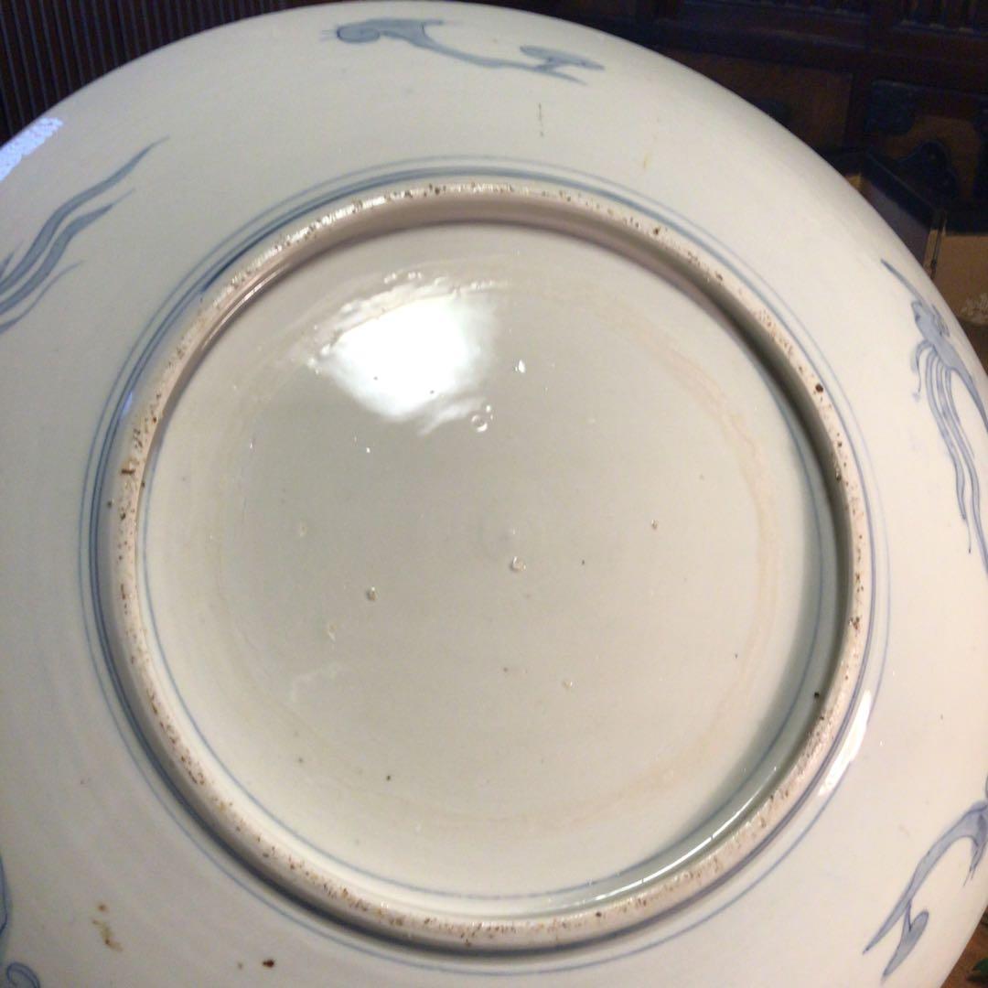 A866 古伊万里　染錦手　見込花　雲鶴紋様　（1尺5寸）大皿
