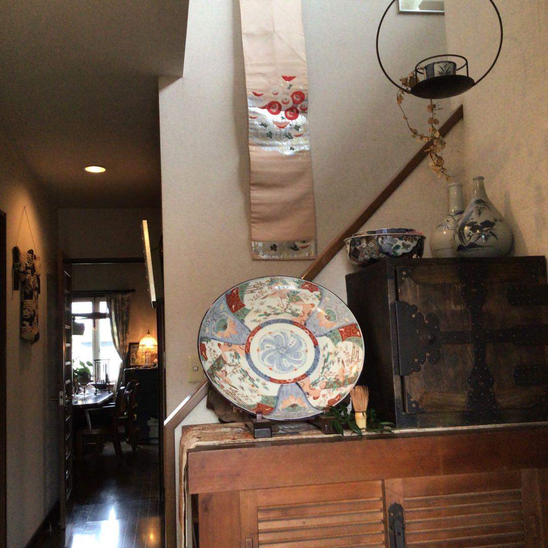 A866 古伊万里　染錦手　見込花　雲鶴紋様　（1尺5寸）大皿