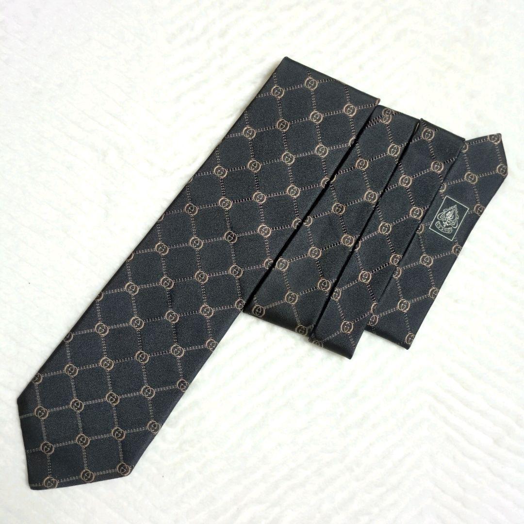 未使用級　GUCCI　ネクタイ　GG　インターロッキング　あんしん鑑定　箱付