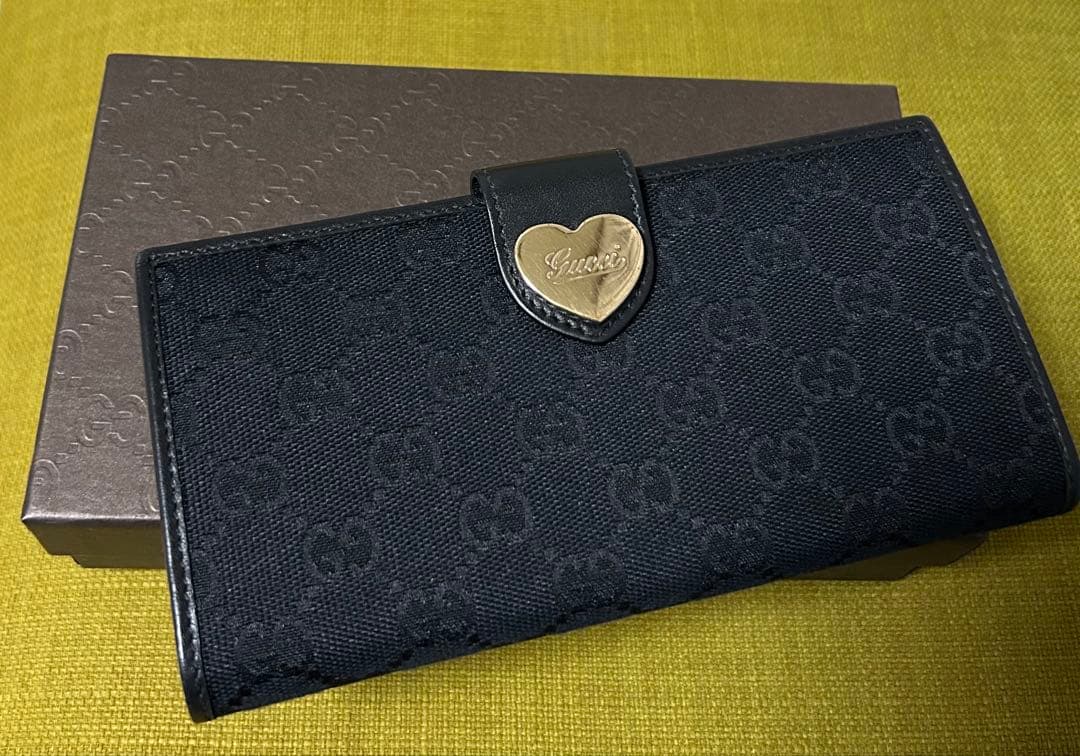 グッチ 長財布 GG ブラック ハートロゴ