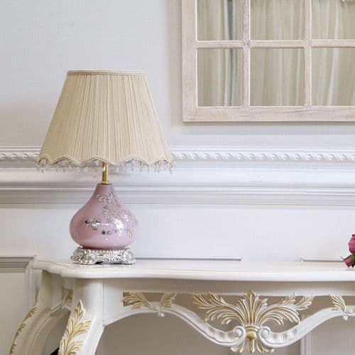 輸入雑貨　ガラス内臓ランプ　布シェード　テーブルスタンド　ヨーロピアン