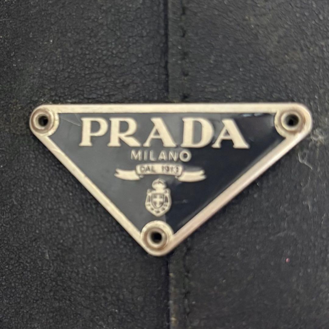 A4可 希少 PRADA レザー トートバッグ ポーチ 三角プレート ブラック