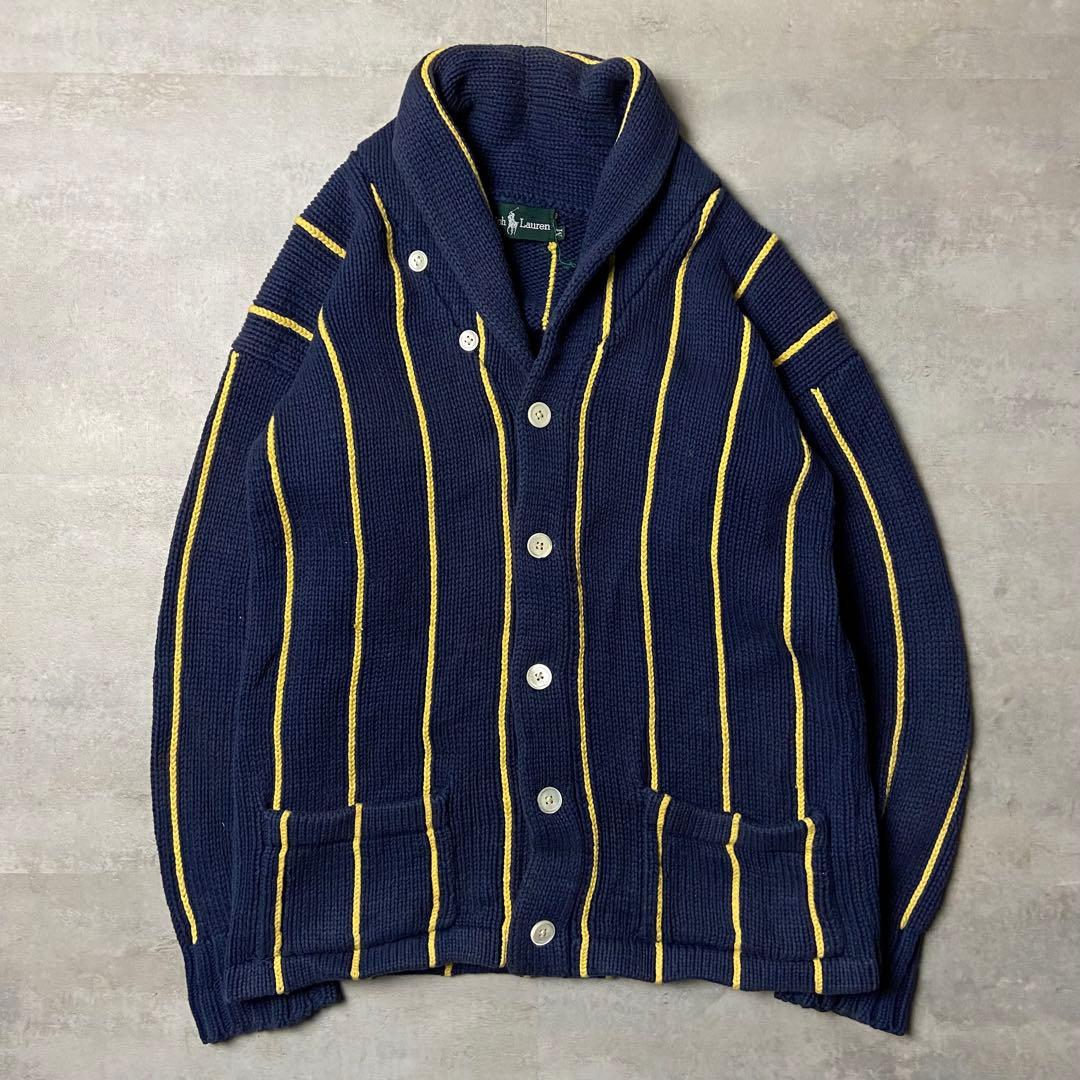 80s Ralph Lauren ショールカラー コットンストライプカーディガン