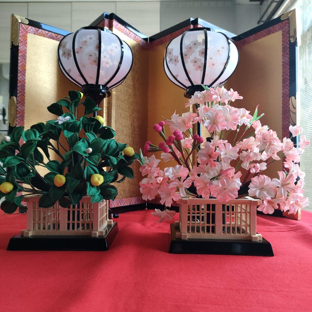 雛道具　雪洞　こはる13号黒塗コードレス(高さ36cm)　桜橘(高さ約21cm)