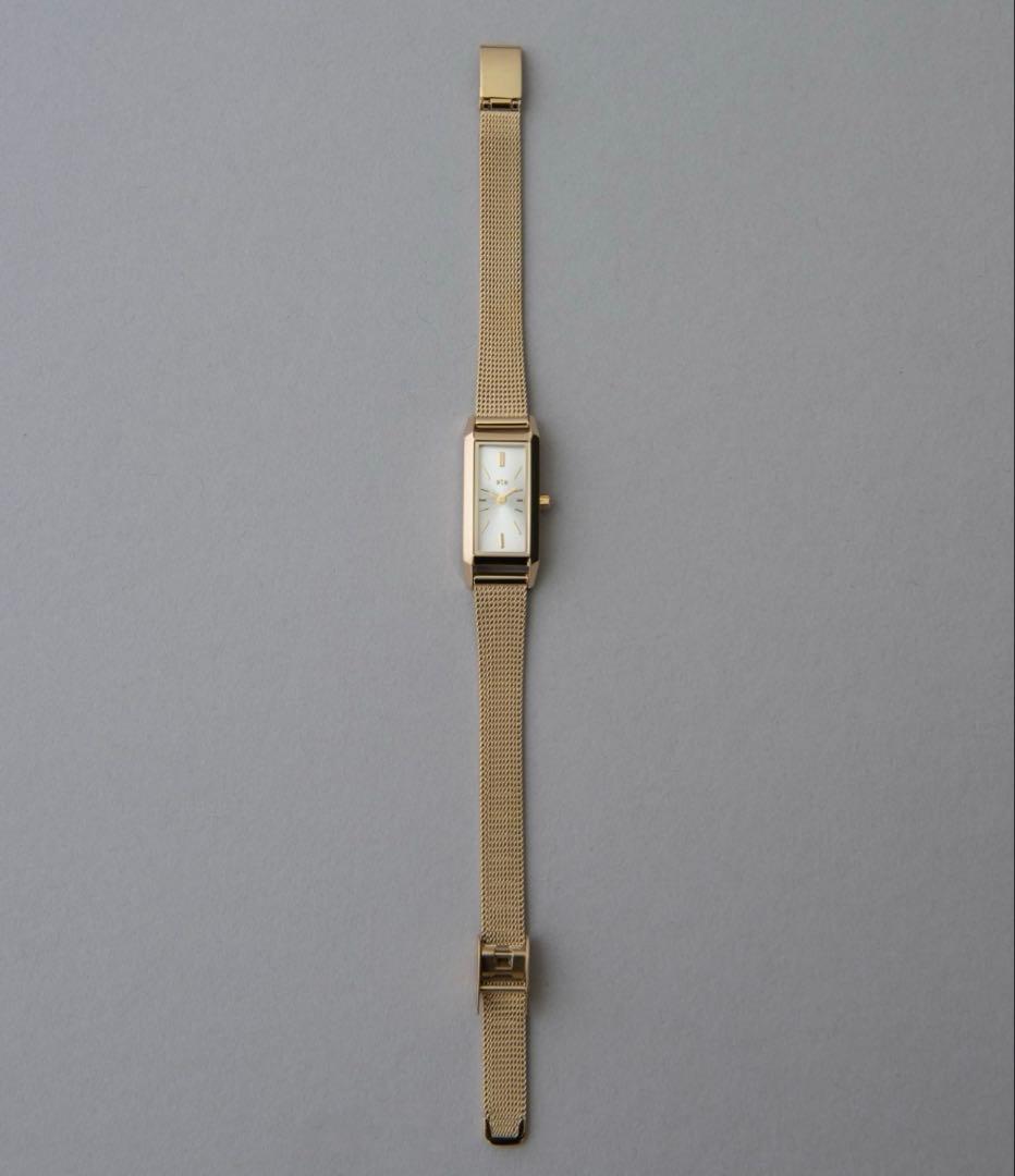 ete レクタングルフェイス メッシュベルトウォッチ　ゴールド
