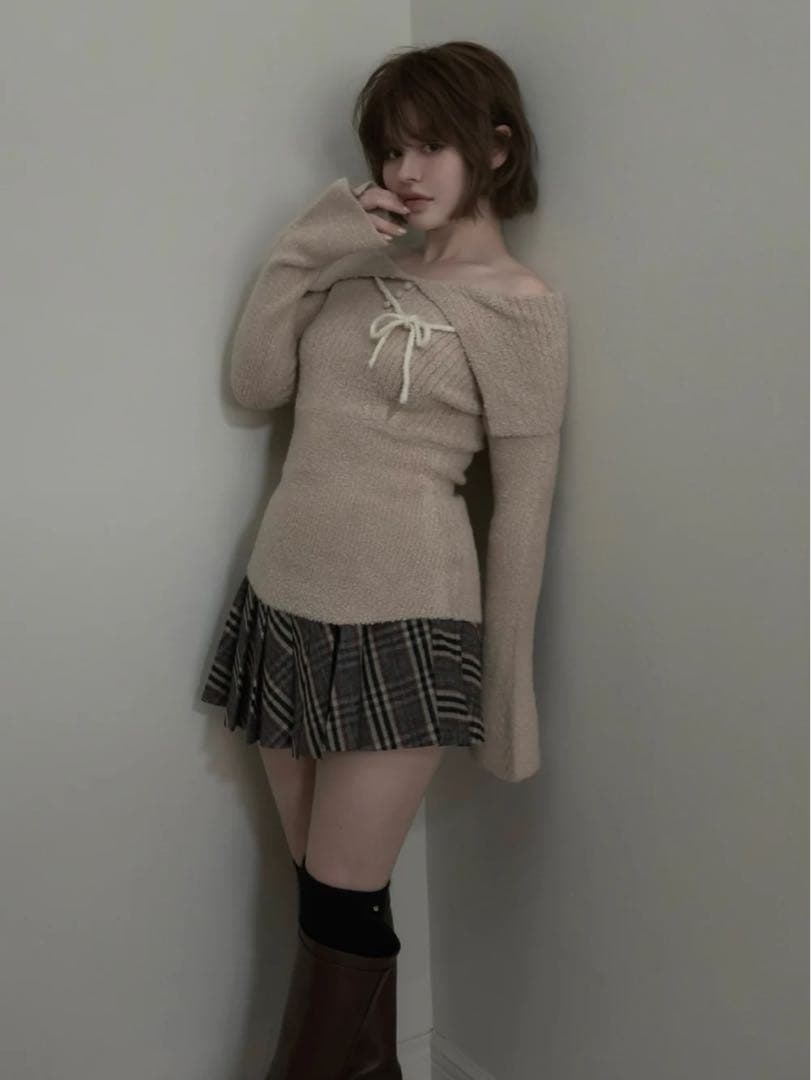 トップス andmary Flora knit tops (pink beige_F)