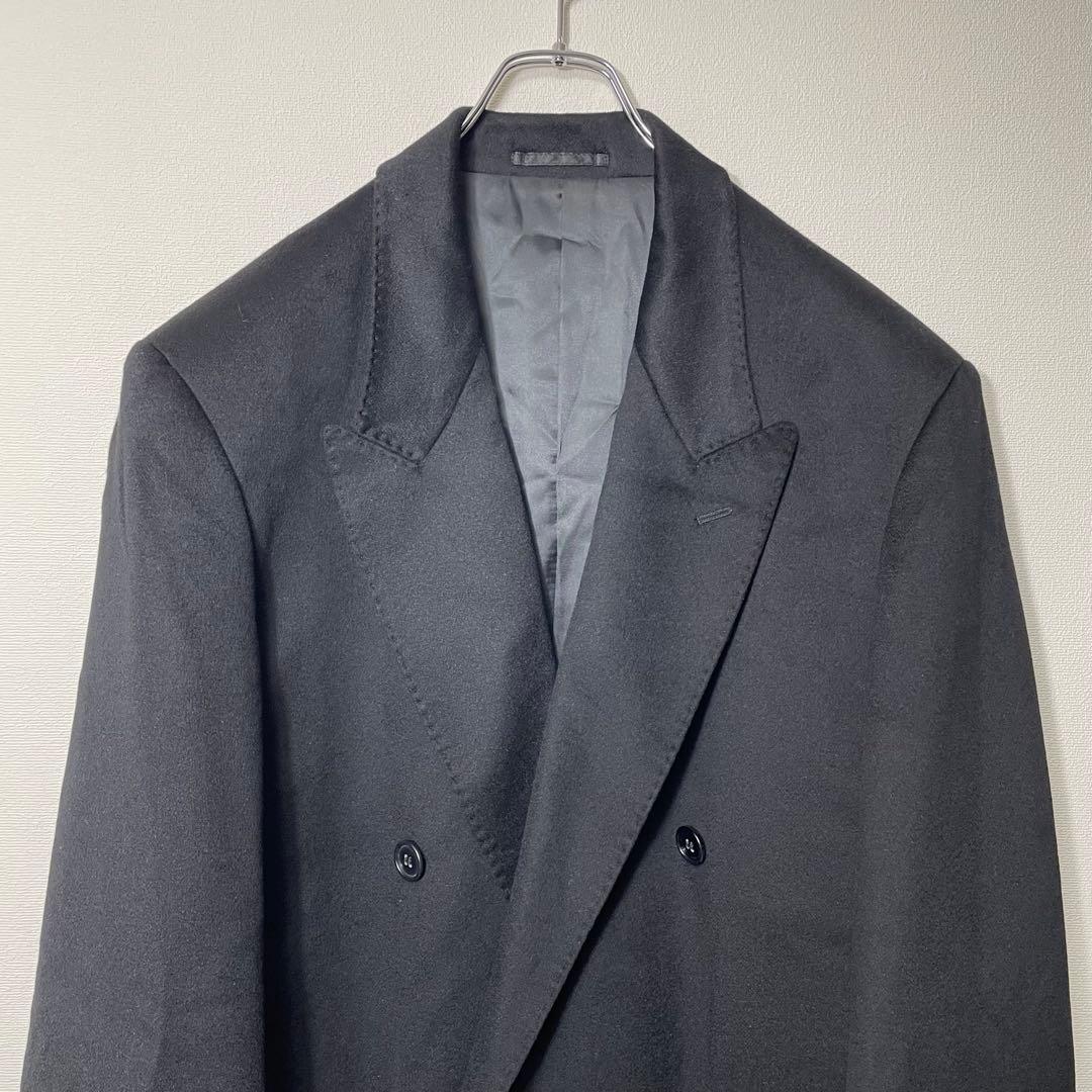 【極上の肌触り】 ロングチェスターコート ダブルブレスト カシミヤ100 黒