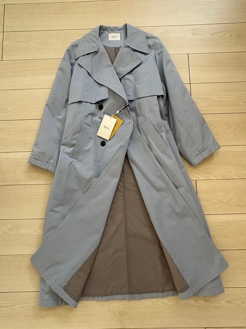 新品Ameri 中綿トレンチコート　ビンテージ　スカイブルー　オーバーシルエット
