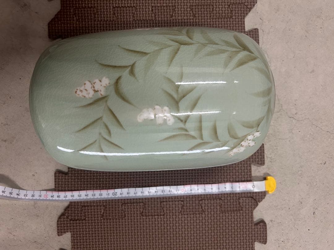 業務用 高級寿司屋仕様 陶器製 花瓶 薄緑 花柄 木箱付き 飲食店開業