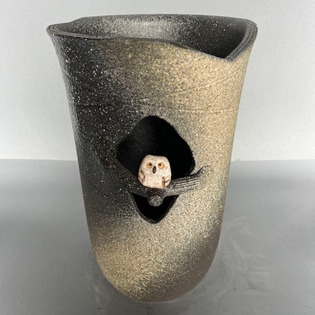 信楽焼傘立て  枝乗りふくろう 高さ４1cm