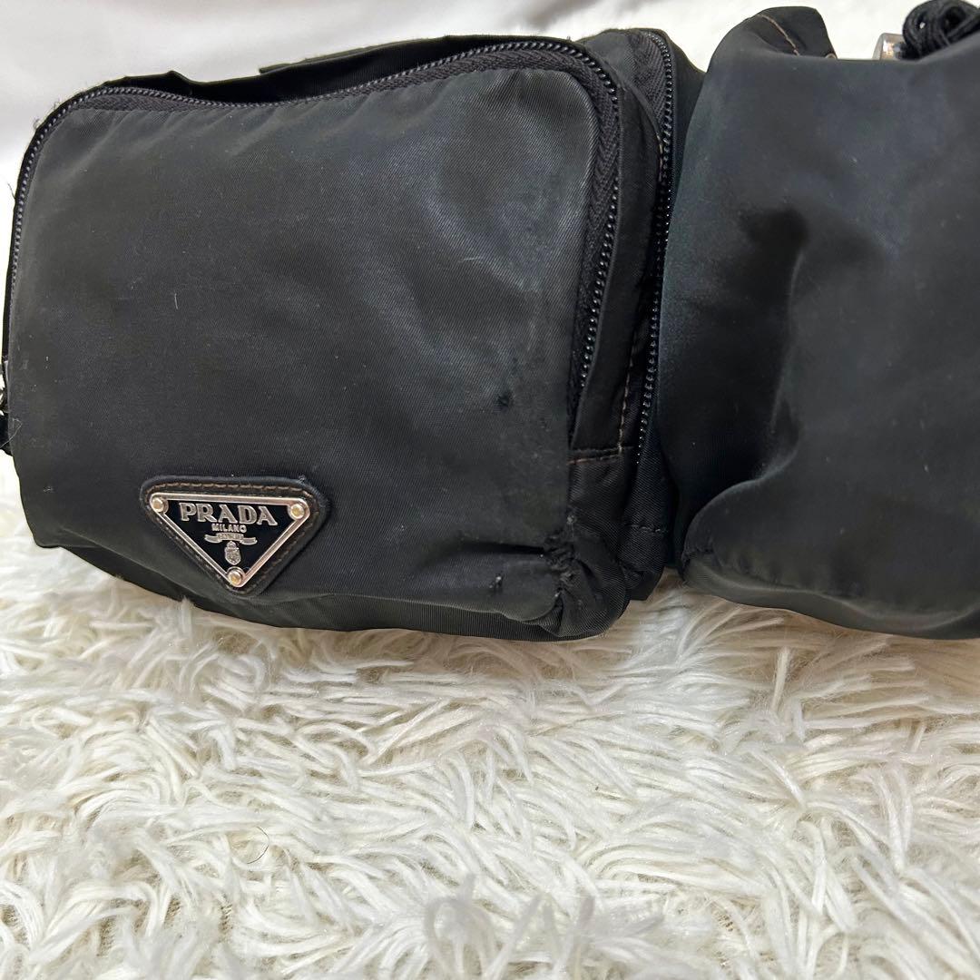 希少　PRADA ボディバッグ　ショルダーバッグ　巾着　ナイロン　三角ロゴ　黒