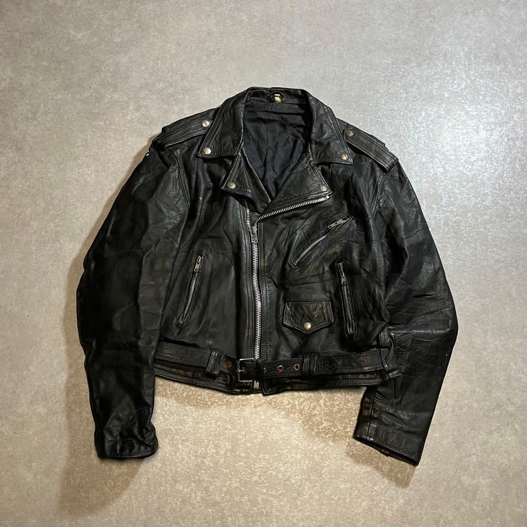 70s 80s ヴィンテージ ダブルライダースジャケット レザー 黒 本革