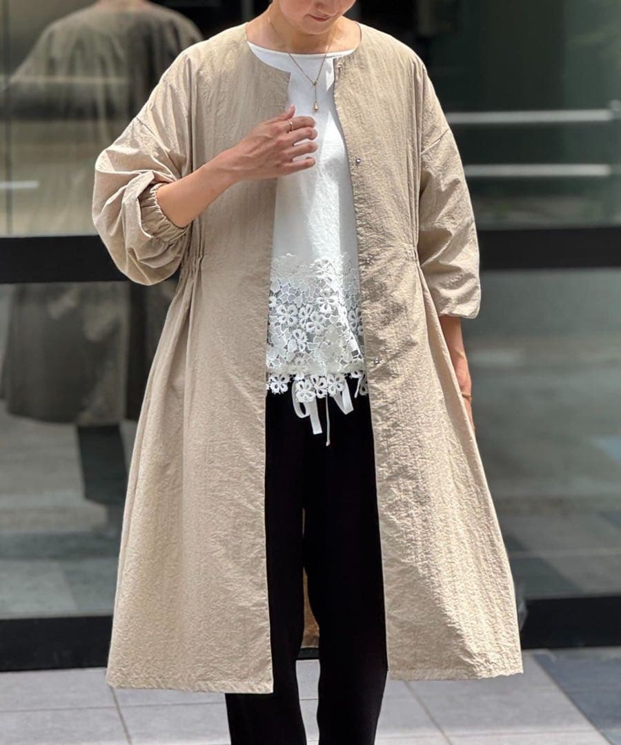 新品　BEARDSLEYバルーン袖フレアーコート　ベージュ ウエスト調整可能