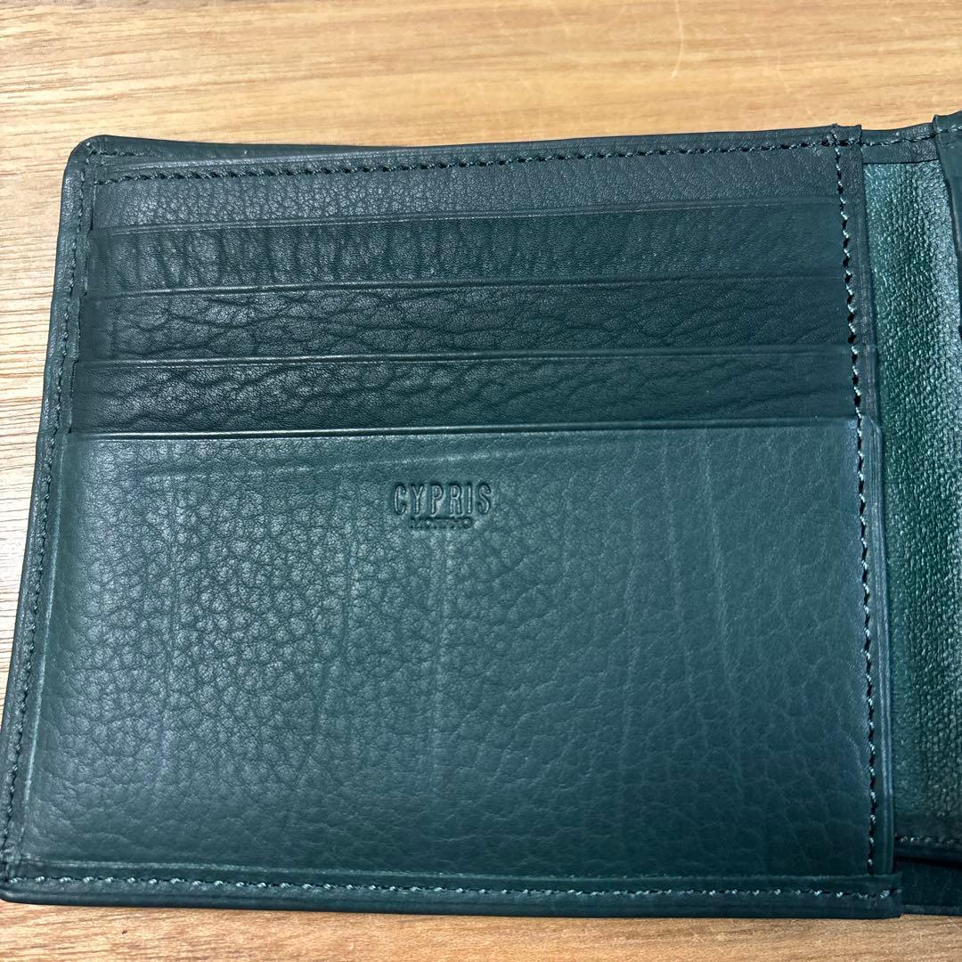 未使用◇CYPRIS◇キプリス◇レーニアカーフ 折財布◇グリーン◇定価2.5万