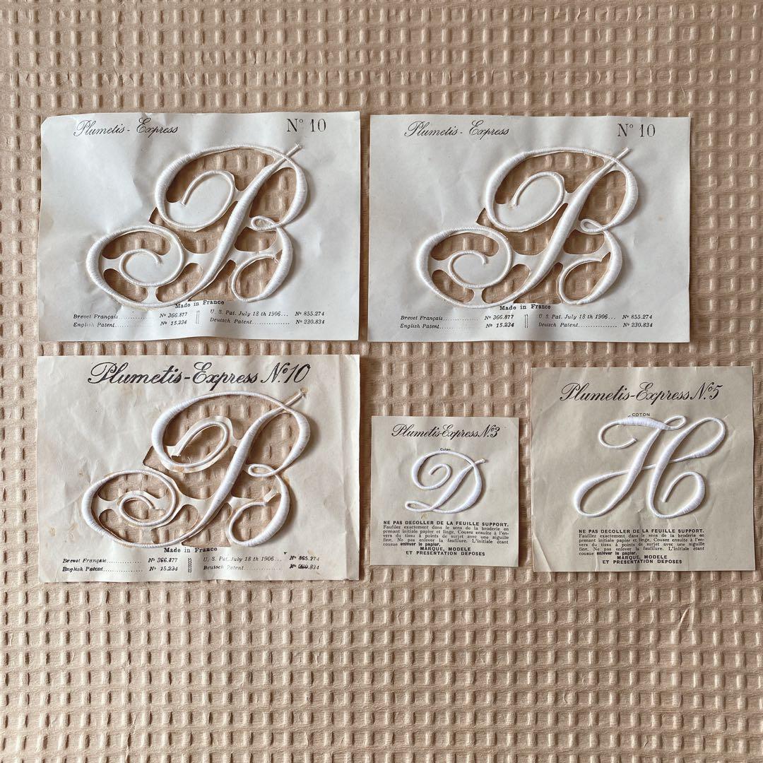 フランスアンティーク　アンティーク　イニシャル刺繍シート　蚤の市　モノグラム