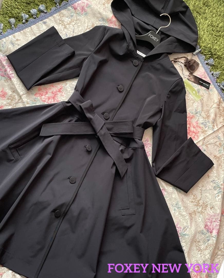 FOXEY レイニー フィット&フレア Aライン トレンチコート