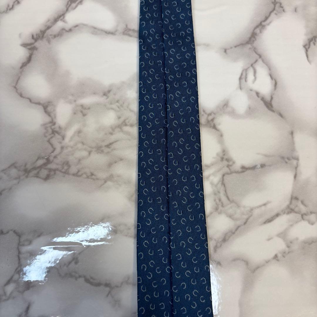 【極美品✨】HERMES ネクタイ　ファソネ　馬蹄　H柄　ネイビー　紺色　刺繍