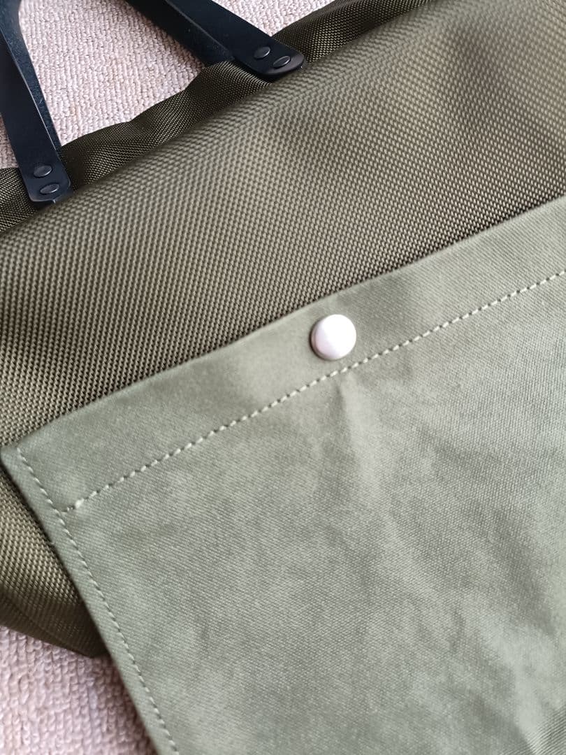 カワニシカバン　ミコＳ持手ロング　カーキ　コーデュラ　栃木レザー　帆布かぶせ蓋付