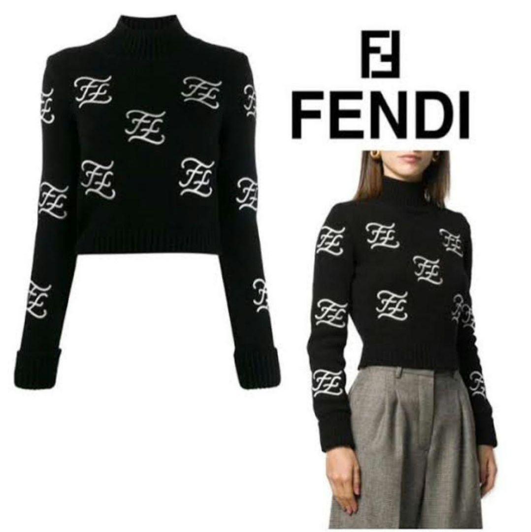 FENDI フェンディ FF刺繍 カリグラフィ ウール ハイネック ニット 36