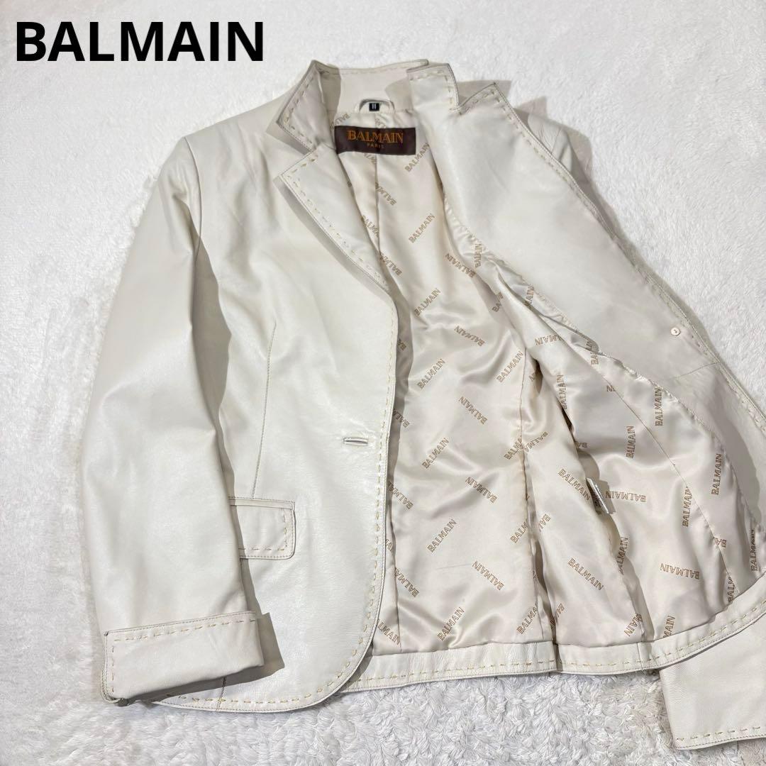 BALMAIN バルマン ラムレザー テーラードジャケット 本革 羊革 ベージュ