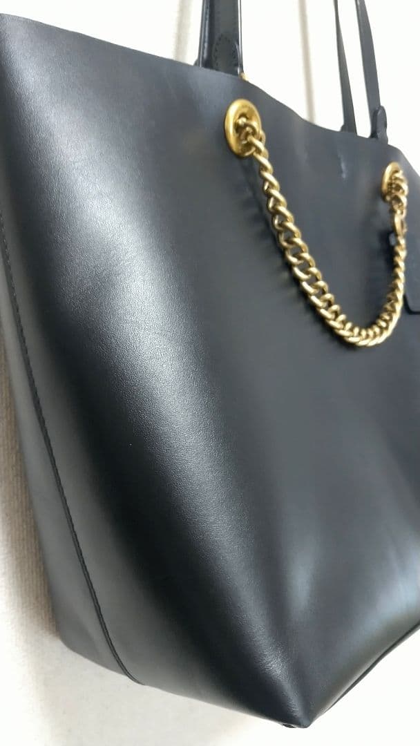 か*り様 COACH ブラックレザートートバッグ ゴールドチェーン付 2way