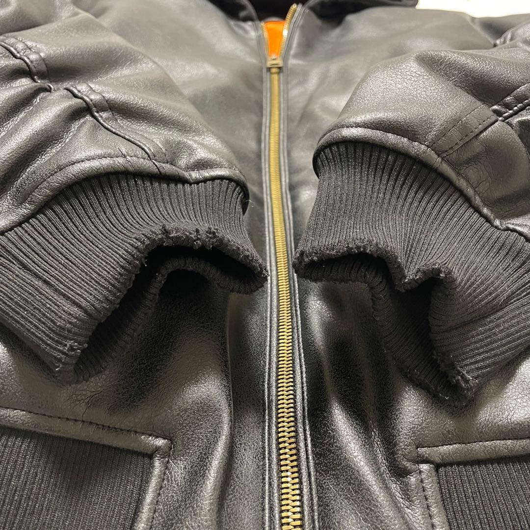 美品　ZARA ザラ コントラストフード付きフェイクレザー ジャケット S 黒