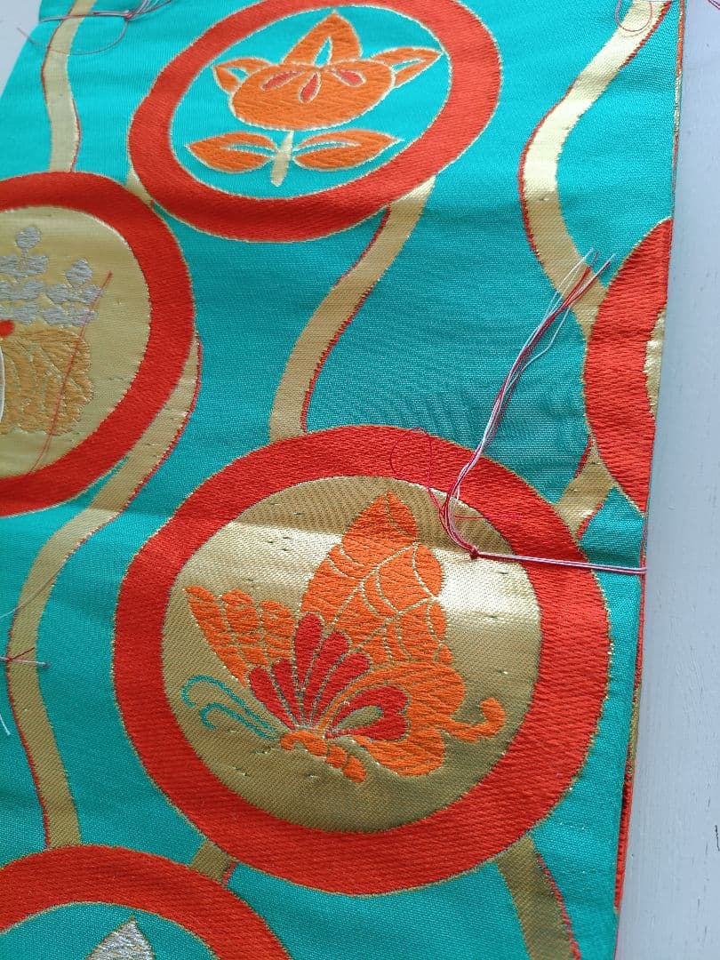 未使用品☆アンティーク☆エメラルドグリーン袋帯丸帯☆七五三