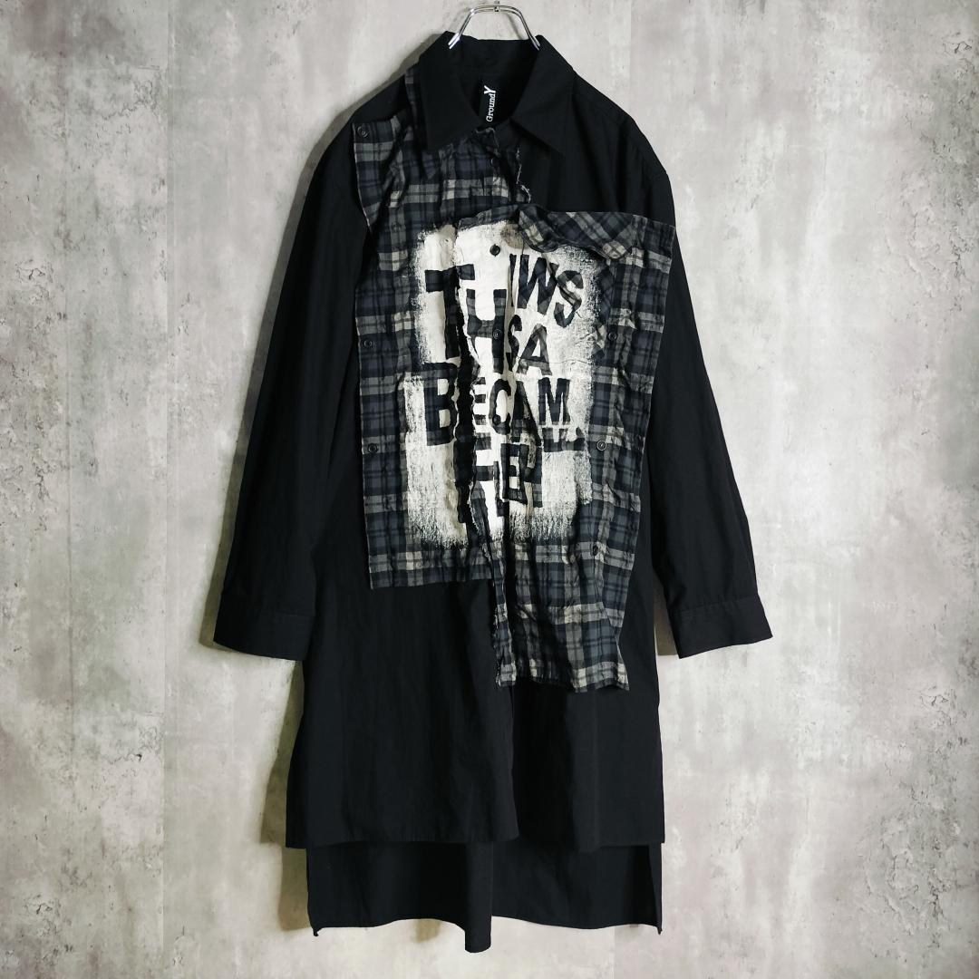 グラウンドワイ パッチワーク オンブレチェック ロング オーバーサイズシャツ 3