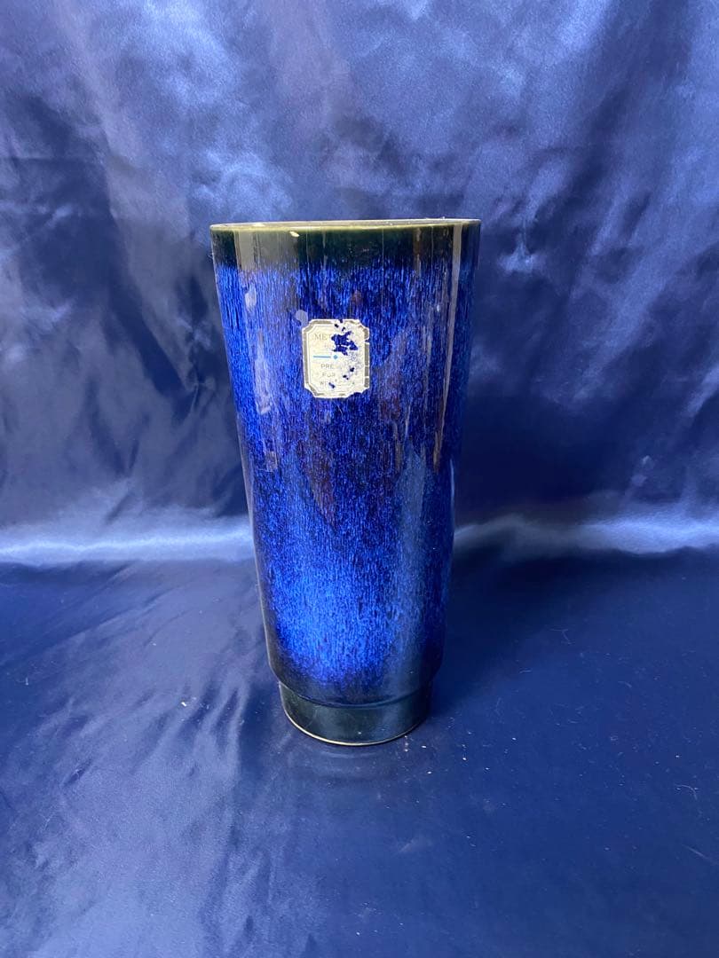 青色陶器花瓶 円筒形