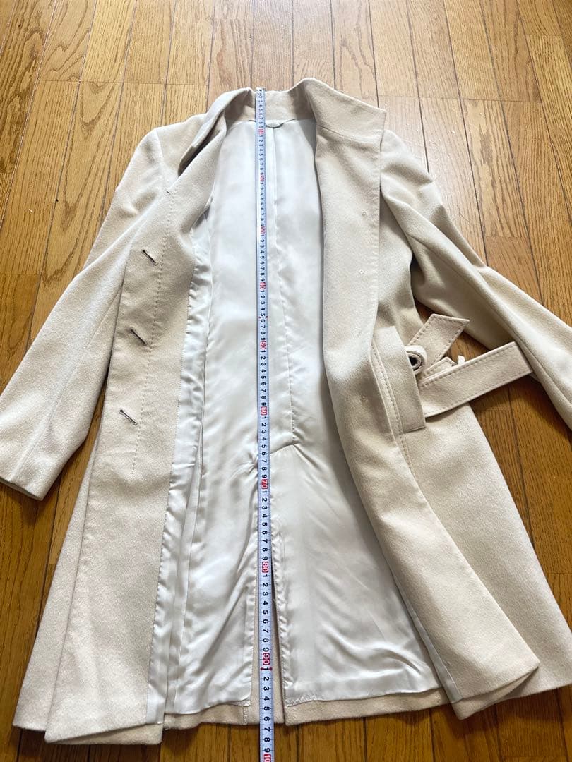 高級 ef-de カシミヤ100％ ベルテッドロングコート ベージュ 9号 M