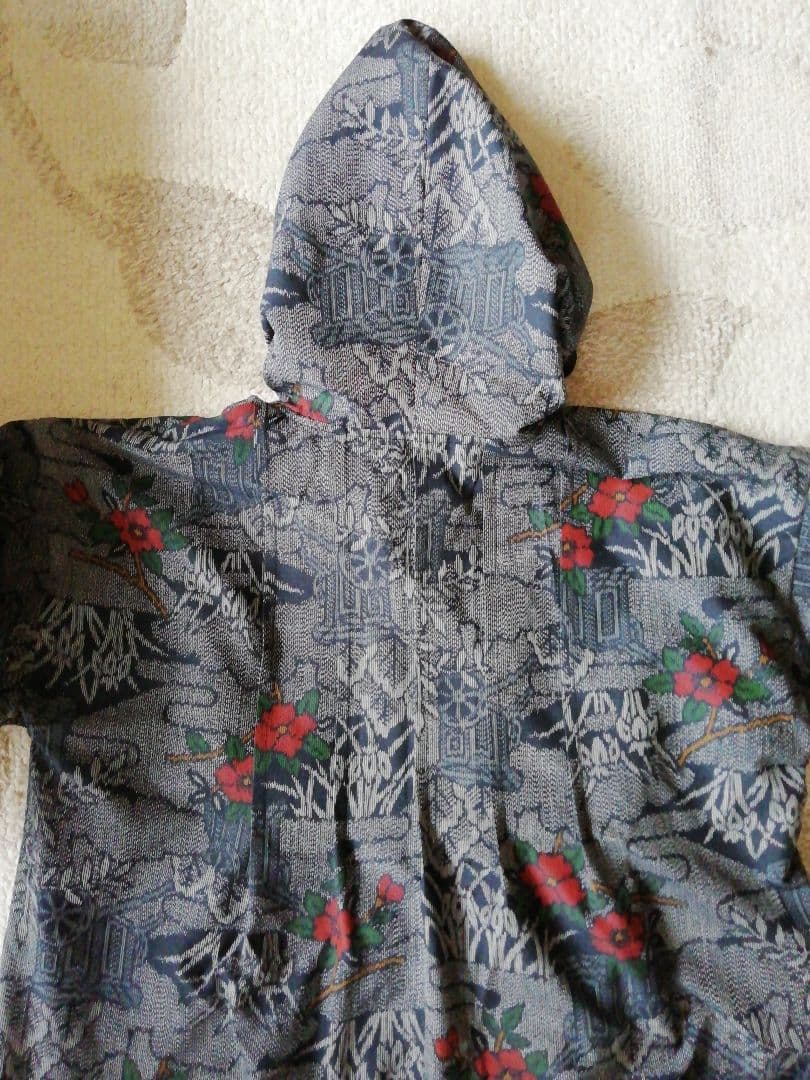 着物リメイク　ロングコート(フード付き)