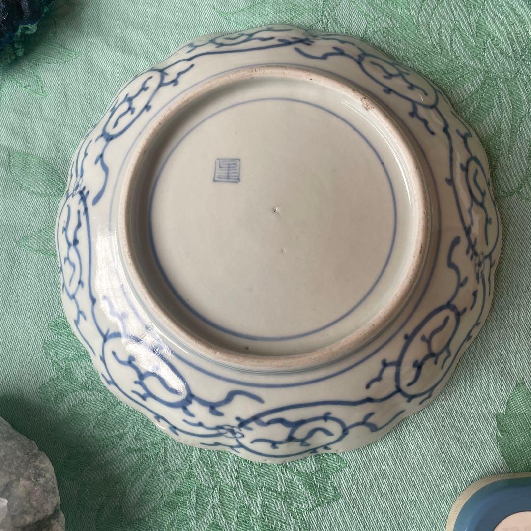 江戸期　古伊万里　染付　花唐草　牡丹　中皿